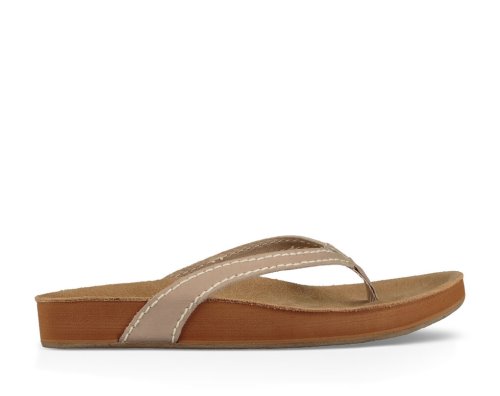 Sanuk Womens She Loungey Leather Brown Flip Flops | EMCXRK239